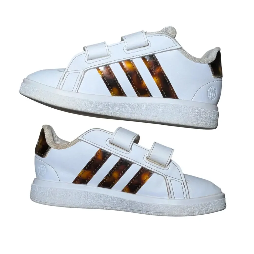 Adidas Grand Court 2.0 Toddler Kids Shoes Size 8.5K White Tortoiseshell HP5966